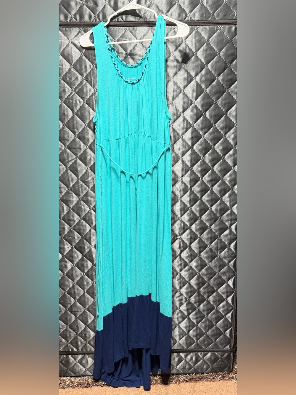 Liz‎ Lang Maternity Sleeveless Turquoise Maxi Dress with Navy Hem